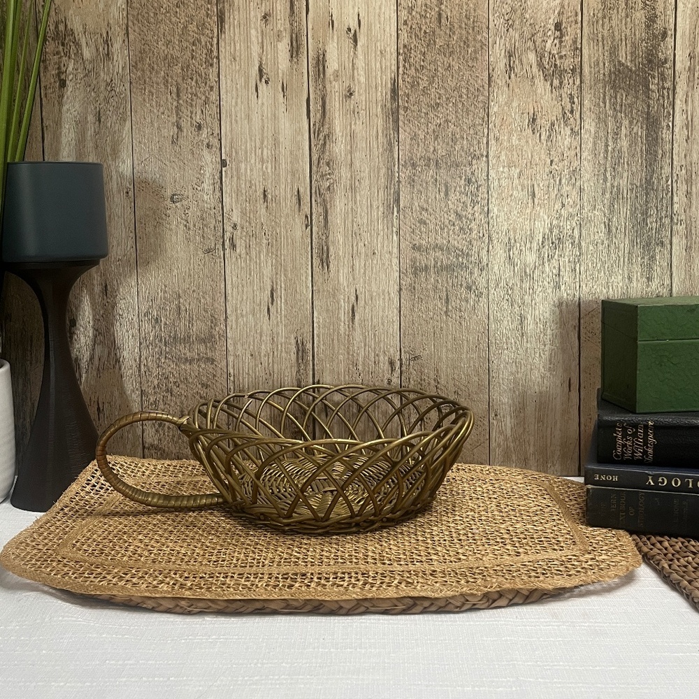 Vintage Gold Metal Wicker Basket Decorative Centerpiece Bowl